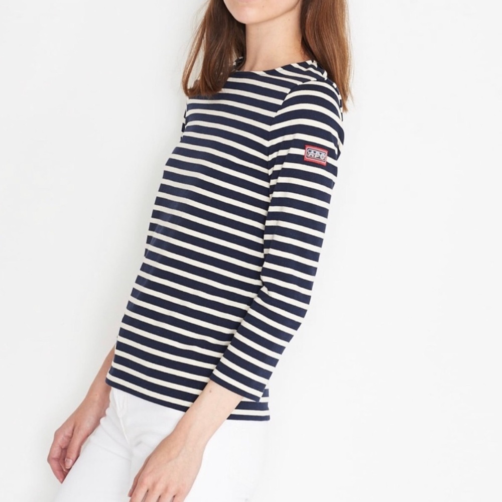 A.P.C. Nikki Breton Striped Marinière quarter-sleeved striped cotton top Size XS
